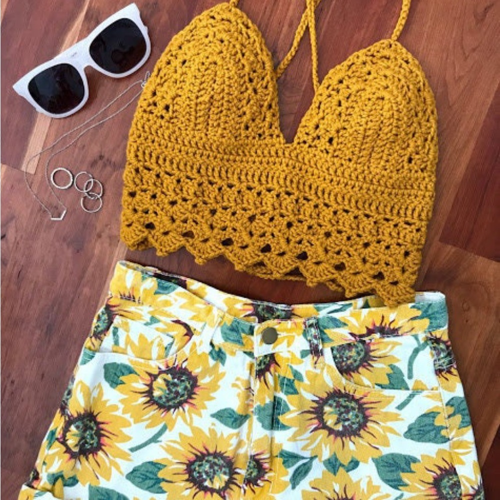 Mustard Crochet Halter Top